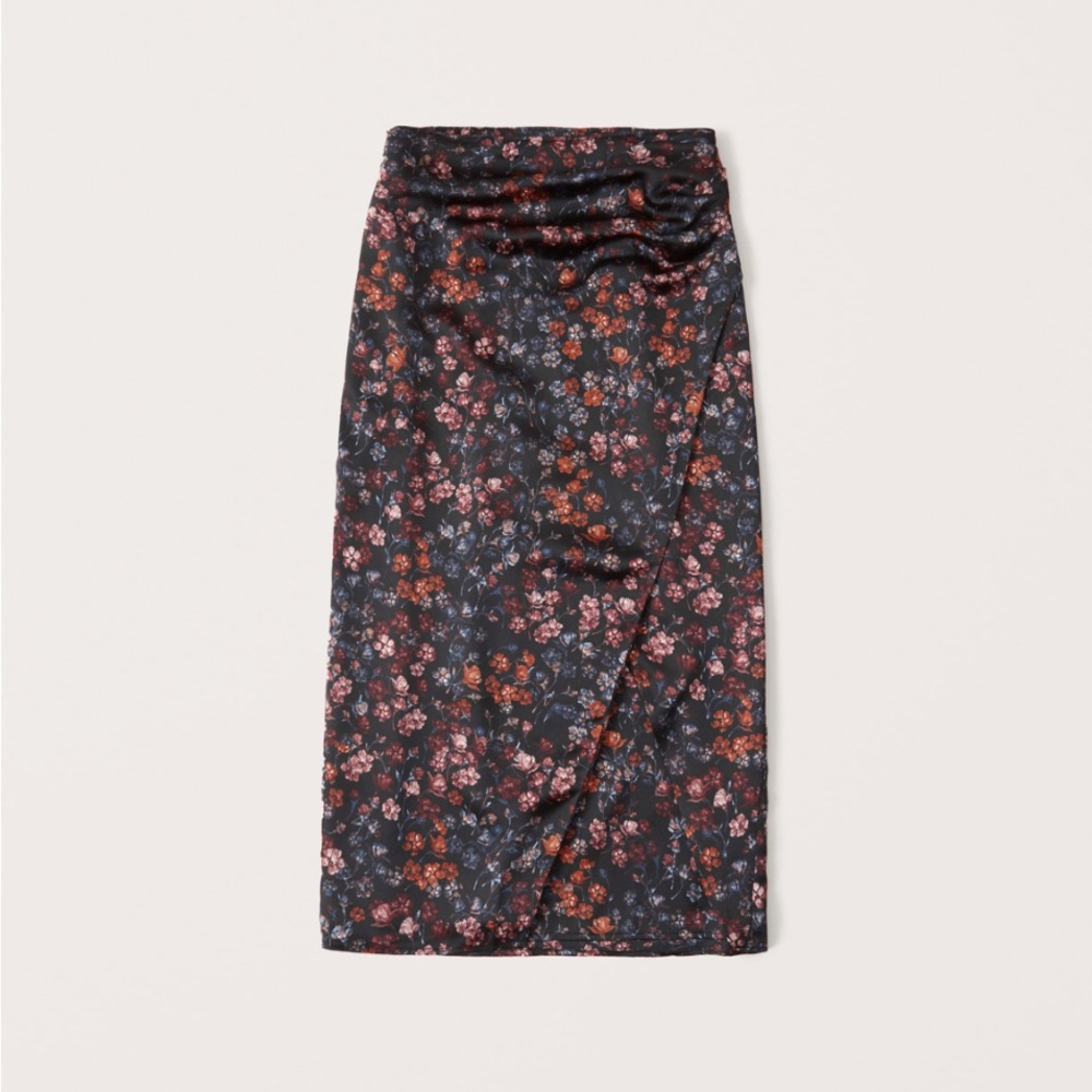 Abercrombie Satin High-Slit Midi Skirt